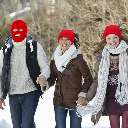 3 Hole Ski Mask, Knitted Balaclava Face Mask, Winter Full Face Mask Cover for Winter Outdoor Sports - color: Red