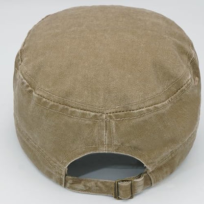Unisex Cadet Army Cap Adjustable Flat Top Cap Washed Cotton Military Hat Baseball Cap - color: Beige 2