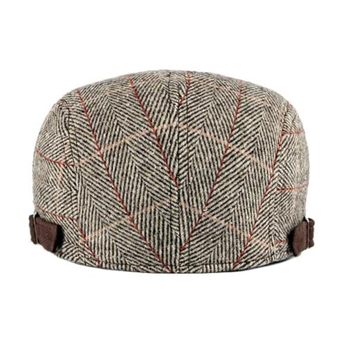 Newsboy Hat for Men Flat Cap Adjustable Tweed Ivy Gatsby Cabbie Hat - color: Plaid-khaki