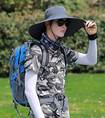 HUAMULAN Men Women 6" Wide Brim Sun Protection Hat Summer Fishing Hats - color: A1-darkgray