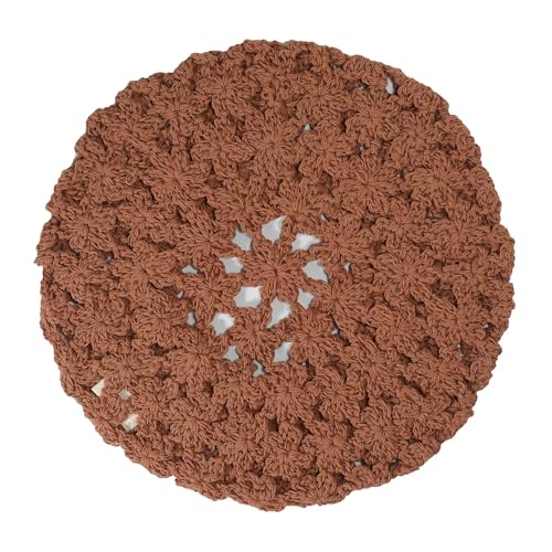 ZLYC Women Cotton Slouchy Crochet Beret Handmade Cutout Floral Beanie Hat - color: Khaki