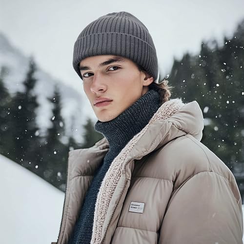 Clakllie Swag Beanie for Men Cuffed Thick Knitted Hat Warm Winter Hats Plain Stocking Skullcap Stretchy Fisherman Beanies Hat - color: Cdus-kh43-gray