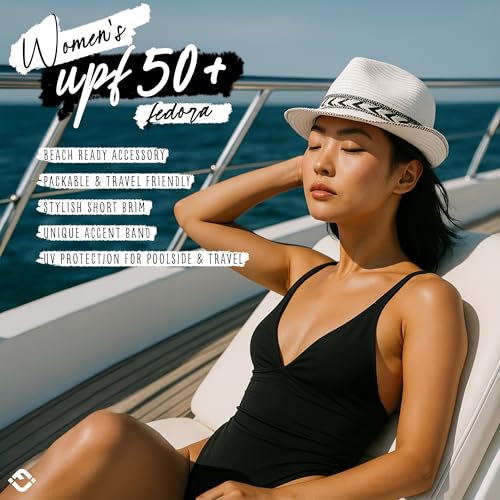 Funky Junque Short Brim Fedora Packable Sun Hat for Women - color: White