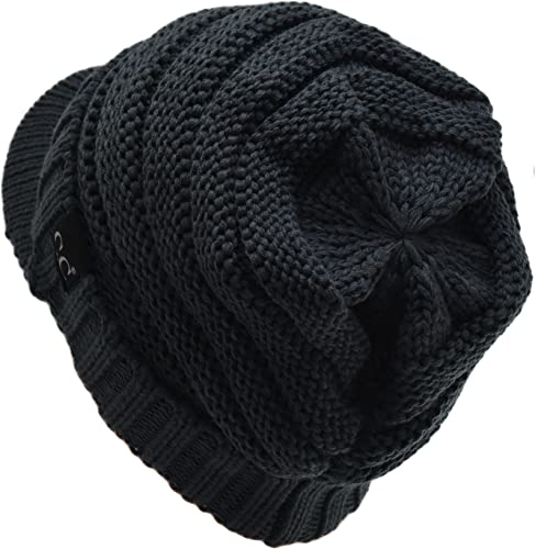 C.C Trendy Warm Oversized Chunky Soft Oversized Ribbed Slouchy Knit Hat with Visor Brim - color: 1 - Teal Grey