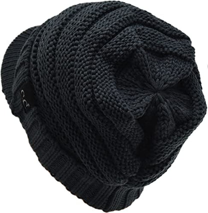 C.C Trendy Warm Oversized Chunky Soft Oversized Ribbed Slouchy Knit Hat with Visor Brim - color: 1 - Teal Grey