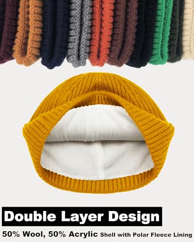 Short Fisherman Beanie for Men Women Wool Fleece Lined Winter Hat - color: 1pcs-yellow