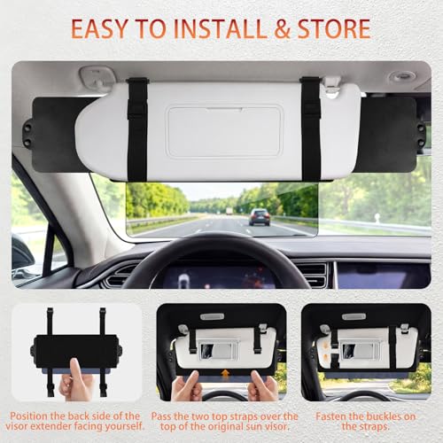 Sun Visor Extender for Car, Polarized Sun Glare Visor Extension, Universal Fit Auto Sunshade Blocker for UV Protection, Easy to Install