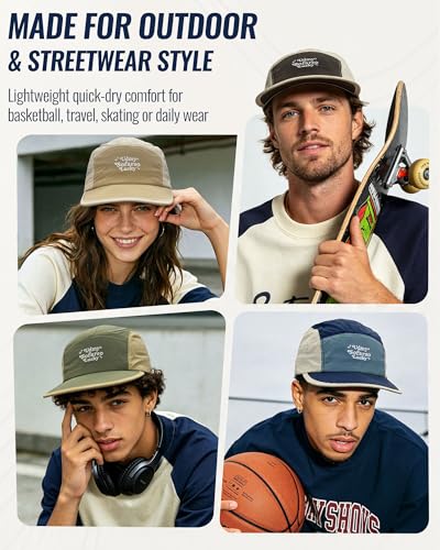 CLAPE Quick Dry 5 Panel Hat for Men, Breathable Mesh Lightweight Running Cap Outdoor Streetwear Flat Brim Hat - color: Bs265p15-greenkhaki