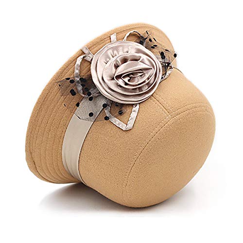 Glamorstar Vintage Felt Cloche Hat Winter Floral Fedora Bucket Hat Bowler Hats - color: Beige