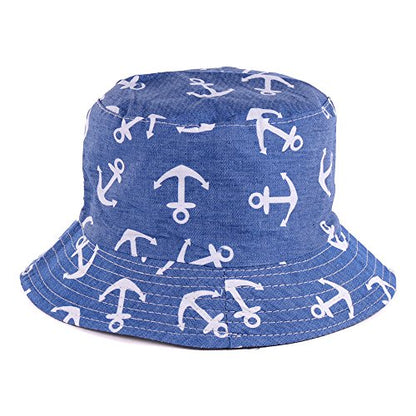 BYOS Unisex Trendy Reversible Lightweight Printed Bucket Hat Packable Outdoor - color: Anchor Mid Denim