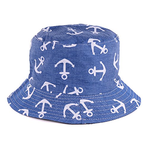 BYOS Unisex Trendy Reversible Lightweight Printed Bucket Hat Packable Outdoor - color: Anchor Mid Denim