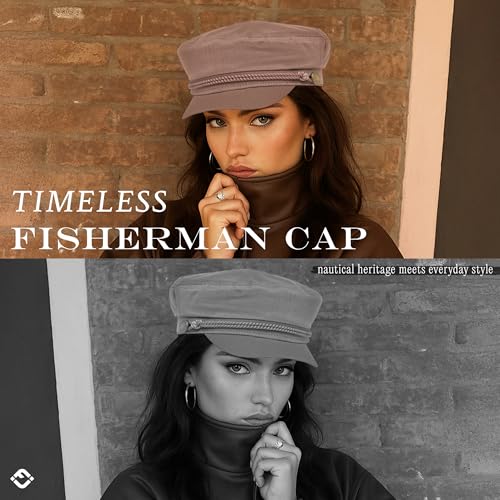 Funky Junque Greek Fisherman Newsboy Cap, Cotton Captains Bakerboy Hat - color: Brown