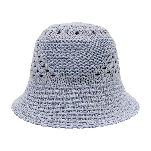 Straw Bucket Hats for Women Beach Hat Crochet Hat Sun Hats for Women Packable Woven Knitted Bucket Hat - color: Azure