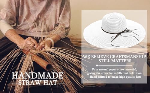 Beach Hats for Women, Straw Sun Hat Floppy Wide Brim, Foldable UPF 50+ UV Protection Summer Hat - color: White