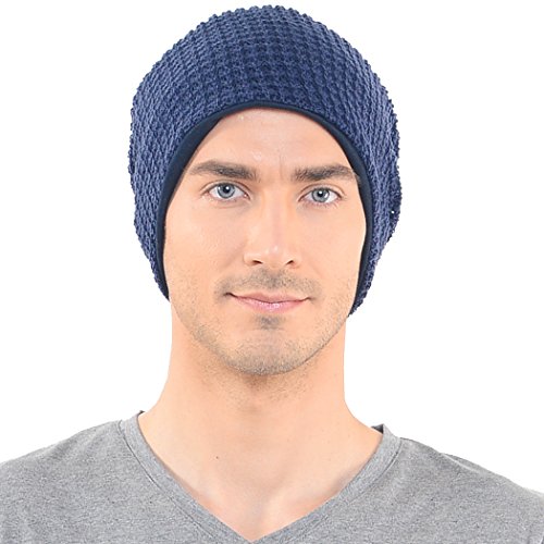 FORBUSITE Mens Slouchy Long Beanie Knit Cap for Summer Winter, Oversize - color: B08-navy Blue, size: Large
