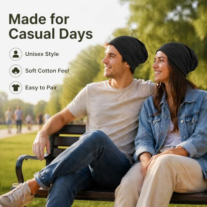 vidsel 100% Cotton Slouchy Beanie, Lightweight Summer Hats for Women Men - color: 1pc Black, size: Medium