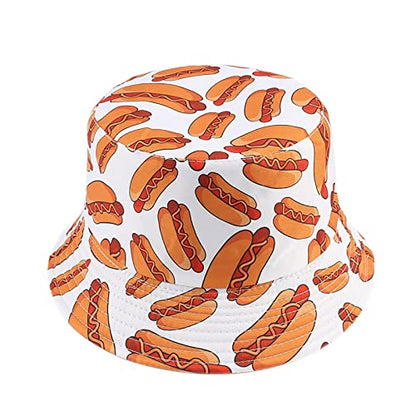 Unisex Print Bucket Hat Sun Hat for Women Men,Reversible Cotton Summer Beach Hat Fisherman Hat - color: Hot Dog