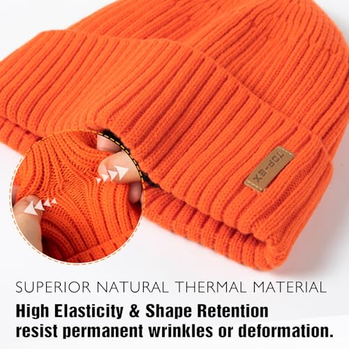 TOP-EX DryKnit™ Waterproof L/XL/XXL Winter Fleece Lined Beanie Hat for Men Women Warm Knit Watch Skull Cap Cold Weather - color: Orange (Beacon), size: X-Large-XX-Large