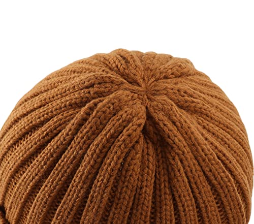 Connectyle Women's Rib Knit Cuffed Beanie Hat Stretch Acrylic Winter Hat Thick Warm Snow Ski Cap - color: Brown