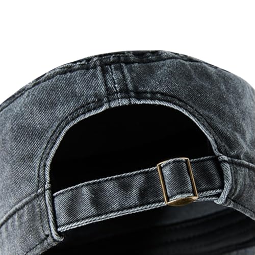 Denim Wash Military Cadet Cap Dad Casual Army Flat Top Sun Hat Big Head Men Women Large Baseball Caps M XL - color: Black