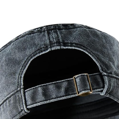 Denim Wash Military Cadet Cap Dad Casual Army Flat Top Sun Hat Big Head Men Women Large Baseball Caps M XL - color: Black
