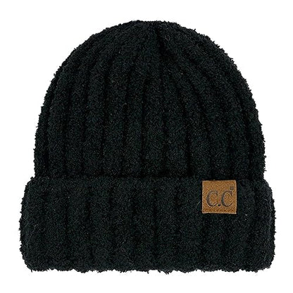 C.C Fuzzy Beanie for Women Unisex - Acrylic Stretchable Soft Warm Knit Winter Skully Hat - color: Acrylic-black