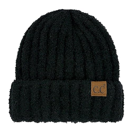 C.C Fuzzy Beanie for Women Unisex - Acrylic Stretchable Soft Warm Knit Winter Skully Hat - color: Acrylic-black