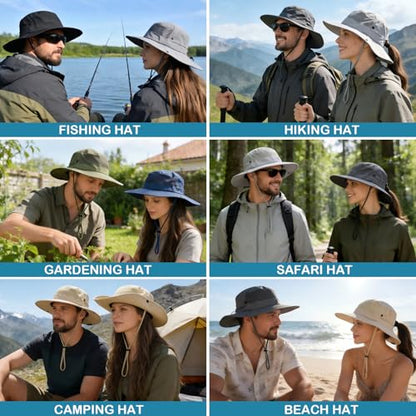 Cooling Sun Bucket Hat, UPF 50+ Wide Brim Boonie Hat with Ponytail Hole - color: 01 Navy Blue