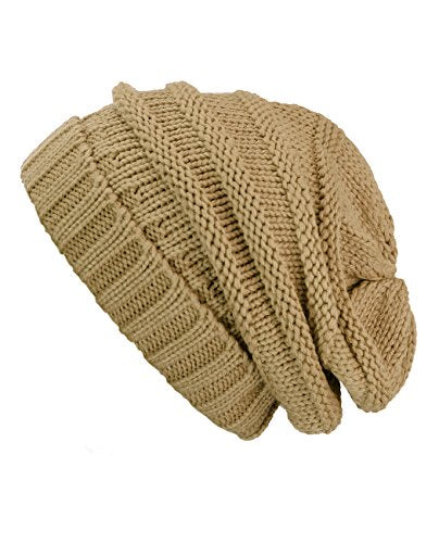 NYFASHION101 Slouch Wrinkled Beanie Cap Slouchy Skull Hat - color: Camel