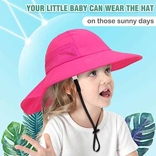 XIAOHAWANG Girls Sun Hat Baby Beach Hats Boys UPF 50+ Kids Summer Protection Cap Toddler Breathable Caps Wide Brim Neck Flap - color: Rose, size: 6-12 Months