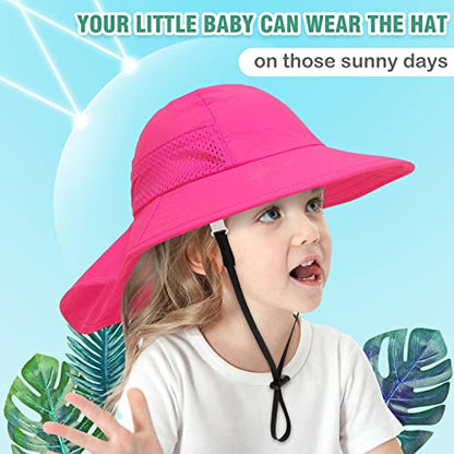 XIAOHAWANG Girls Sun Hat Baby Beach Hats Boys UPF 50+ Kids Summer Protection Cap Toddler Breathable Caps Wide Brim Neck Flap - color: Rose, size: 6-12 Years