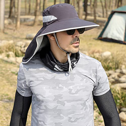 HUAMULAN Women Men Wide Brim Sun Hat Hiking Fishing Hats with Neck Flap - color: Hyp011-darkgray