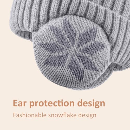 2 Pack Kids Beanie Winter Hat for 3-10 Years Cute Warm Fleece Lined with Ear Flaps for Boys and Girls - color: Dark Grey+light Grey