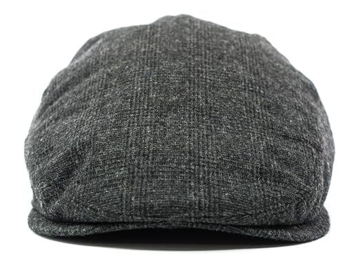 Men's Classic Patchwork Herringbone Checker Plaid Newsboy Ivy Hat Flat Cap - color: Black Plaid, size: Small-Medium