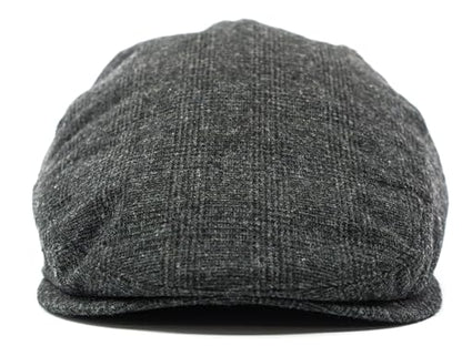 Men's Classic Patchwork Herringbone Checker Plaid Newsboy Ivy Hat Flat Cap - color: Black Plaid, size: Small-Medium