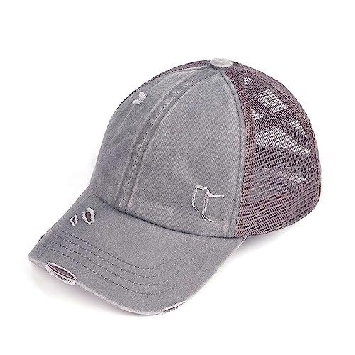C.C. Childrens' Kids' Girls' Criss Cross High Bun Adjustable Mesh Trucker Baseball Cap - color: Cotton Twill, Gray