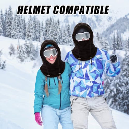 4 Pcs Winter Fleece Balaclava Ski Mask Glove Men Women - color: Black
