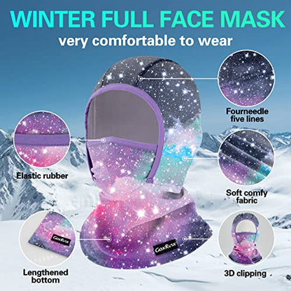 GoxRunx Kids Balaclava Ski Mask,Fleece Face Mask Neck Warmer for Boys Girls,Windproof Face Cover for Cold Weather - color: Starry Sky