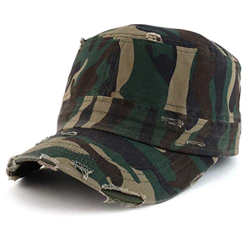 Armycrew Military Cadet Style Flat Top Distressed Vintage Cap - color: Camo
