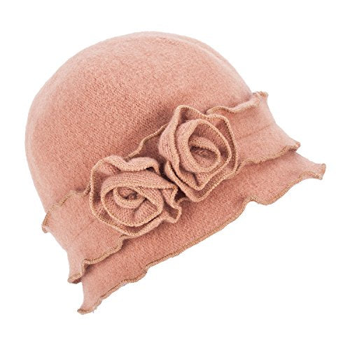 Womens Gatsby 1920s Winter Wool Cap Beret Beanie Crochet Bucket Flower Hat A285 - color: Camel