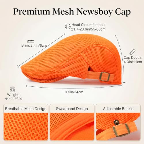 Initlove Mens Mesh Newsboy Cap Breathable Beret Ivy Hat Cabbie Driving Hats for Women - color: Orange