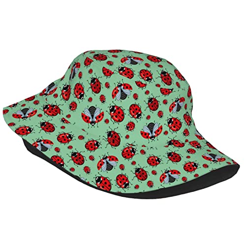 Bucket Hat for Men Women,Packable Printed Fashion Sun Hats,Fisherman Outdoor Summer Travel Hiking Beach Caps - color: Red Ladybugs