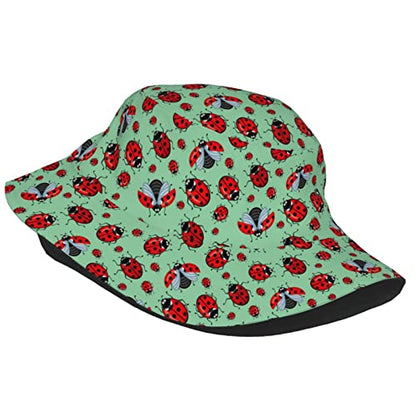 Bucket Hat for Men Women,Packable Printed Fashion Sun Hats,Fisherman Outdoor Summer Travel Hiking Beach Caps - color: Red Ladybugs