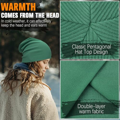 YANIKY Slouchy Beanie for Women, Mens Soft Cotton Beanie Hat, Double Layer Windproof Skull Cap for All Seasons - color: Dark Green