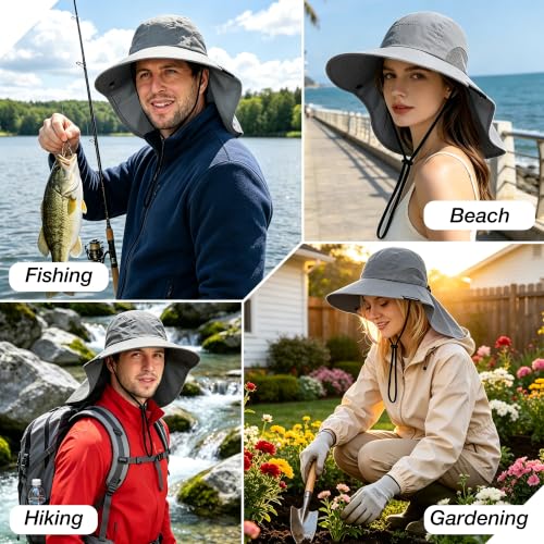 Solaris Small‑Head‑Fit Sun Hat with Neck Flap for Men & Women - color: #1 Gray, size: One Size