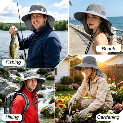 Solaris Small‑Head‑Fit Sun Hat with Neck Flap for Men & Women - color: #1 Gray, size: One Size