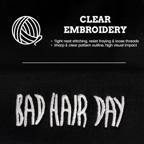 Knit Beanie Hat for Women Men Bad Hair Day Embroidered Winter Skull Cap - color: Black