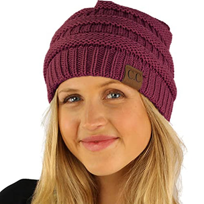 CC Classic Winter Fall Trendy Chunky Stretchy Cable Knit Beanie Hat - color: Solid Monaco