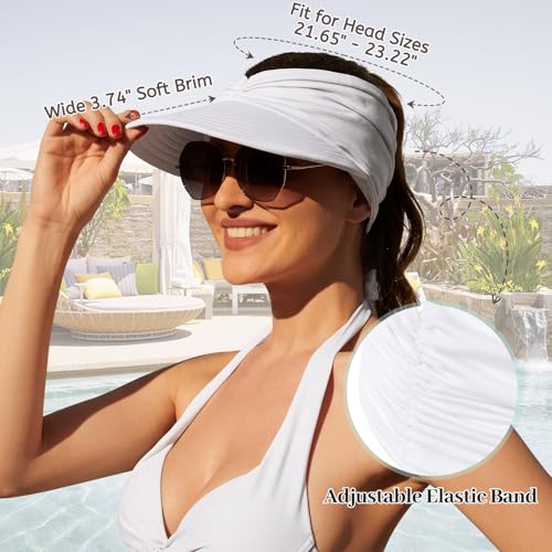 American Trends Wide Brim Visor for Women Lightweight Packable Ponytail Hat - color: Beige