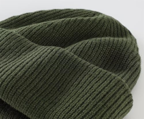 Connectyle Short Fisherman Beanie for Men Women Warm Winter Hats Knit Cuffed Beanies Skull Cap Acrylic Watch Hat - color: Army Green